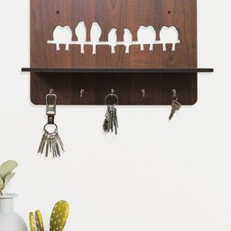 RANDOM Brown Printed Hanging Wall Shelf With 5 Keys Holder-0