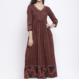 Indibelle Women Coffee Brown Striped Printed Maxi Dress-picture-26