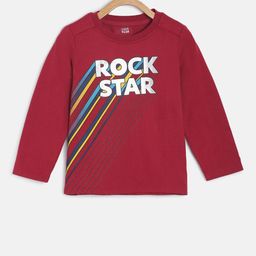 MINI KLUB Boys Red Printed Round Neck Pure Cotton T-shirt-image-12