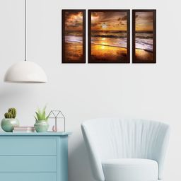 WENS Set of 3 Brown & Yellow Figurative Wall Paintings-9
