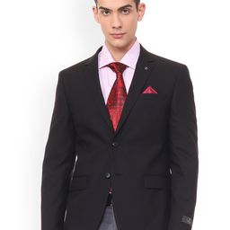 Van Heusen Men Black Solid Single-Breasted Blazer-42