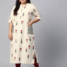 Divena Women Off-White & Red Panelled Floral Printed Straight Kurta-image-56
