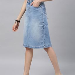 Roadster Women Blue Solid Light Fade Denim Skirt-46