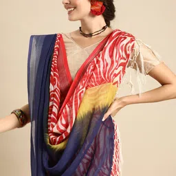 Sangria Red & White Pure Linen Dyed Saree-picture-44