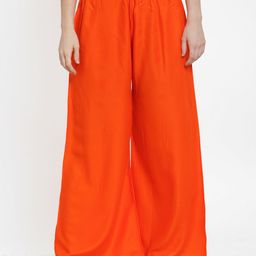 TAG 7 Women Orange Solid Wide Leg Palazzos-image-95