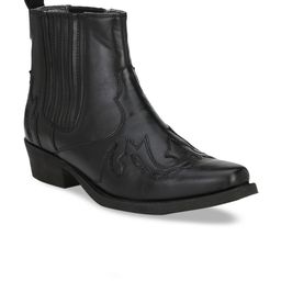 Delize Men Black Textured Mid-Top Flat Boots-12
