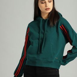 The Roadster Lifestyle Co Women Green Solid Hooded Sweatshirt-image-53