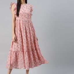 MBE Pink & Blue Floral Georgette Tiered Maxi Dress-image-38