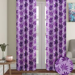 Cortina Purple 2 Pieces Leaf Printed Door Curtains-21