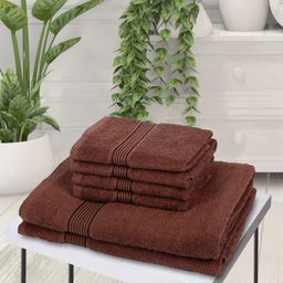 BIANCA Set Of 6 Brown Solid Pure Cotton 380 GSM Towel Set-7