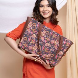 ZOUK Paisley Printed Structured Tote Bag-39
