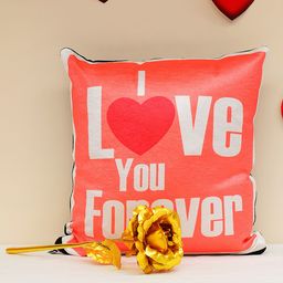 Archies Valentines Day Special Set of 2 Cushion & 24K Golden Rose-image-79