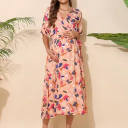 House Of Zelena Floral Print Maternity Midi Dress-image-27