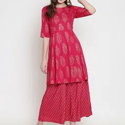 Sera Women Fuchsia & Gold-Toned Printed A-Line Kurta-picture-8