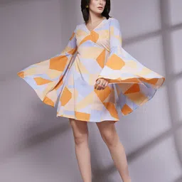 KASSUALLY Print Bell Sleeve Crepe Fit & Flare Dress-image-57
