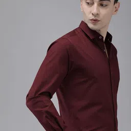 THE BEAR HOUSE Men Maroon Slim Fit Cotton Concealed Placket Formal Shirt-image-18
