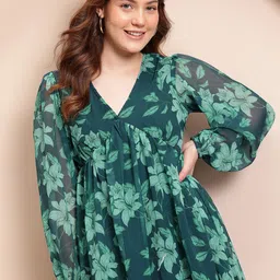 Mast & Harbour Floral Print Puff Sleeves Georgette Empire Dress-picture-12