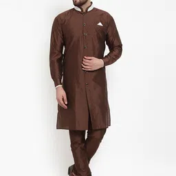 Benstoke Men Brown & White Solid Sherwani Set-image-12