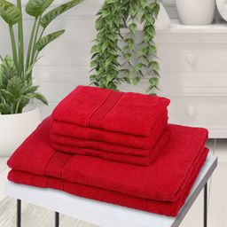 BIANCA Set Of 6 Red Solid 380 GSM Cotton Towel Set-6