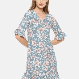Campus Sutra Blue Floral A-Line Dress-image-35
