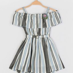 Peppermint Girls Blue & White Multi Striped Fit & Flare Dress-17