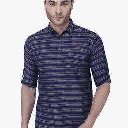 Kuons Avenue Men Grey & Blue Striped Denim Pathani Kurta-picture-48
