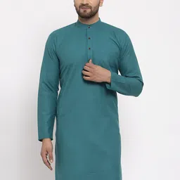 Jompers Men Teal Solid Straight Kurta-49