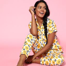 EROTISSCH Women White & Yellow Printed Printed Pyjamas Set-picture-9