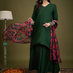 InWeave V-Neck A-Line Kurta With Palazzos And Dupatta-picture-11