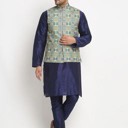 Benstoke Men Blue Solid Kurta with Pyjamas-image-98