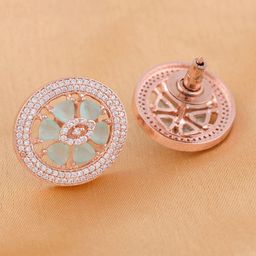 Saraf RS Jewellery Sea Green & Rose Gold-Plated Floral Studs Earrings-42