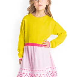 Cherry Crumble Girls Yellow Printed A-Line Dress-image-87