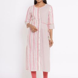 FABRIC FITOOR Women White & Pink Ethnic Motifs Printed Kurta-image-15