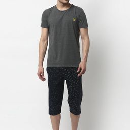 VIMAL JONNEY Men Grey Melange & Black Solid Night suit-image-68