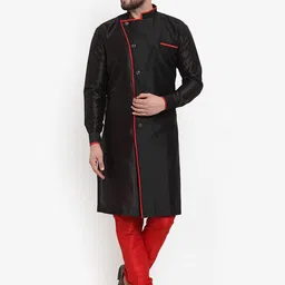 Benstoke Men Black & Red Self-Design Sherwani Set-image-49