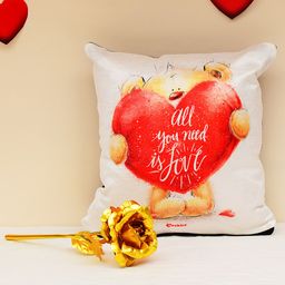 Archies Love Gifts White Printed Cushions & 24K Golden Rose Valentines Day Gift Set-image-67