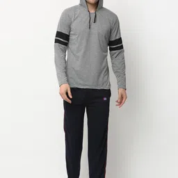 VIMAL JONNEY Men Grey Melange & Black Solid Night Suit-image-48