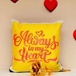 Archies Pack Of 2 black 1st Valentines Day Special Cushion & 24K Golden Rose-image-90