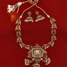 Adwitiya Collection 24 K Gold-Plated & Magenta Studded Antique Jewellery Set-image-62