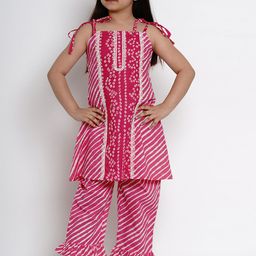 Bitiya by Bhama Girls Pink Striped Kurta with Palazzos-picture-44