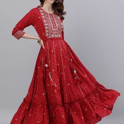 Ishin Red Ethnic Motifs Ethnic Maxi Dress-image-40