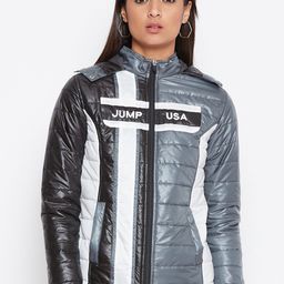JUMP USA Women Grey & White Colourblocked Padded Jacket-picture-38