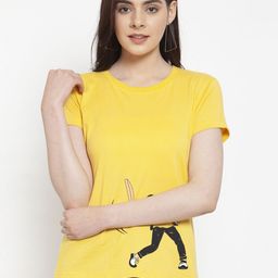 Friskers Women Yellow Printed Round Neck T-shirt-image-51