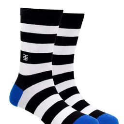 SockSoho Men Black & White Striped Anti-Bacterial Calf-Length Socks-image-97