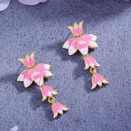 Estele Women Gold-Plated Floral Drop Earrings-image-10