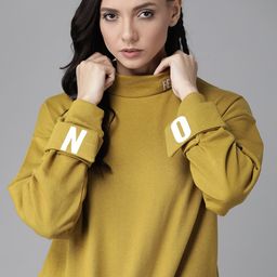 Roadster Women Mustard Yellow Solid Sweatshirt-image-30