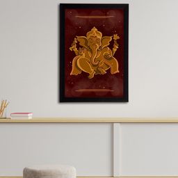 eCraftIndia Yellow & Brown Lord Ganesha Satin Matt Texture Framed UV Wall Art Painting-image-46