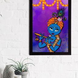 eCraftIndia Blue & Orange Lord Krishna Satin Matt Texture UV Wall Art-image-78