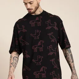 HERE&NOW Printed Drop-Shoulder Sleeves Oversized Pure Cotton T-shirt-picture-8