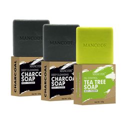 MANCODE Pack of 3 Charcoal and Tea Tree Oil Control Soap 125 g Each-image-13